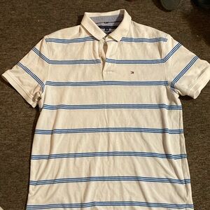Tommy Hilfiger Blue and White Striped Polo Shirt